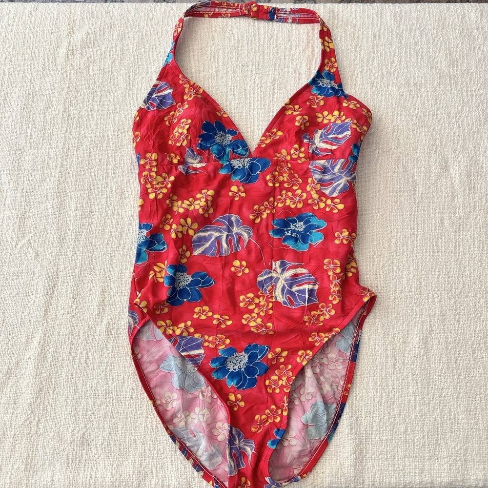 Jams World Floral Colorful One-Piece Swimsuit Braided Halter Resort Wear XL